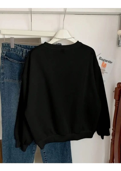 Mavi Kot Sanatı Baskılı Bisiklet Yaka Siyah Sweatshirt fiyatları