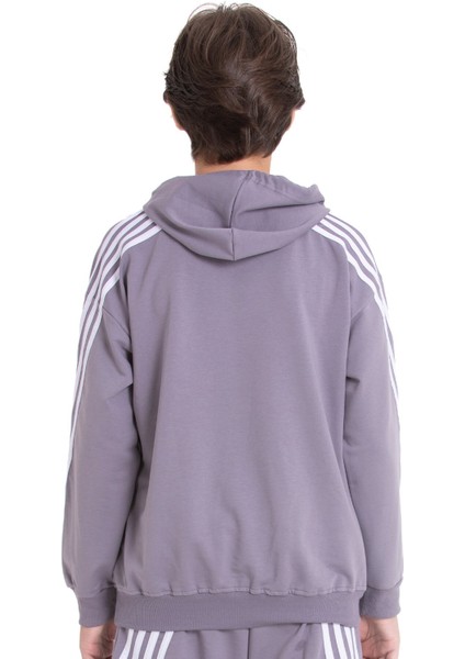 Gri Erkek Çocuk Kolları Şerit Detaylı Kanguru Cepli Kapüşonlu Sweatshirt 21497 fırsatları