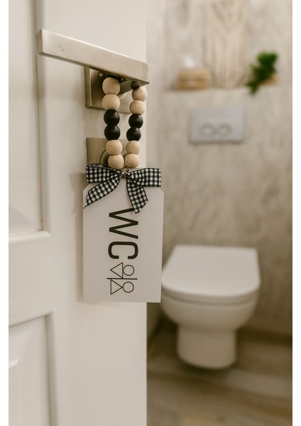Dekoratif Boncuklu "WC" Yazılı Tuvalet Banyo Kapı Kolu Aksesuarı Ahşap Hediyelik Süs