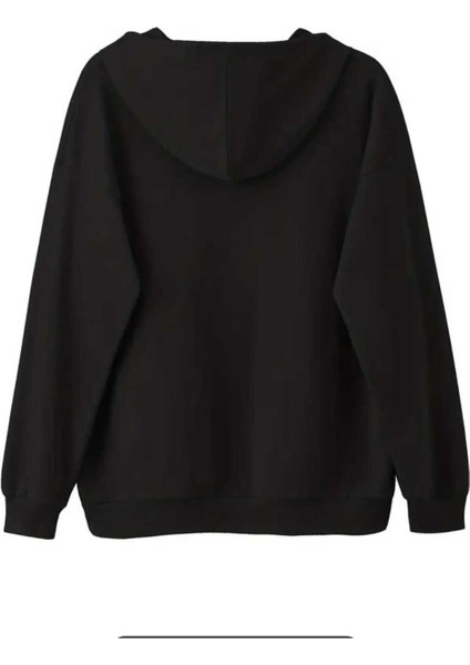 Perfectly Imperfect Baskılı Kapüşonlu Cepli Içi Yünlü Siyah Sweatshirt fiyatları