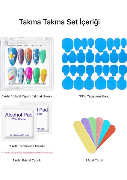 10'lu Renkli Uzun Badem TT1408 Tekrar Kullanılabilir El Yapımı Protez Takma Tırnak - Renkli-L indirimleri