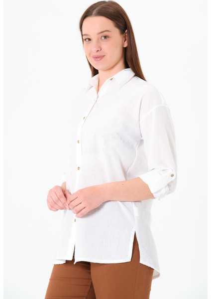 Gül Nakışlı Gömlek Ekru fırsatları