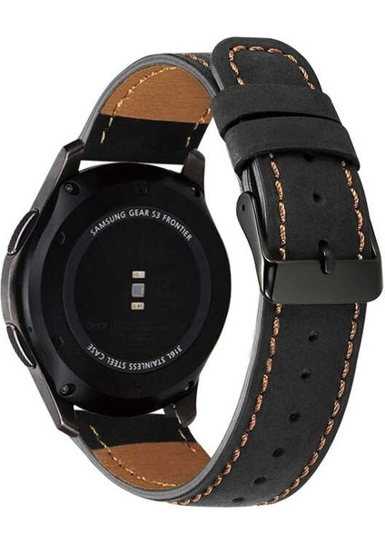 Huawei Watch Gt 3 Elite (46MM) Uyumlu 22MM Suni Deri Kordon-29 Siyah
