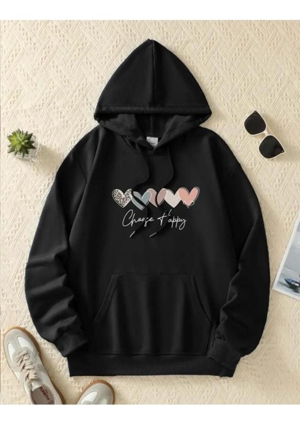 Choonge Happy 5 Li Kalp 2 Iplik Şardonlu Kapüşonlu Cepli Sweatshirt