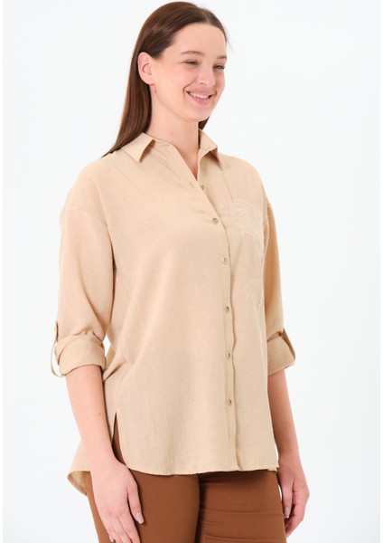Gül Nakışlı Gömlek Bej fiyatları