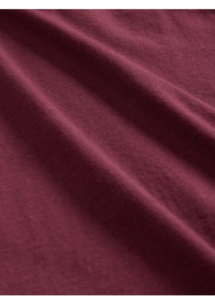 Kadın Bordo Organik Pamuk Vintage V Yaka T-Shirt modelleri