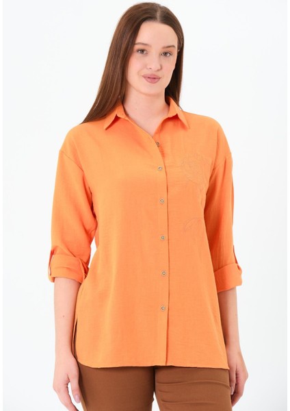 Gül Nakışlı Gömlek Oranj modelleri