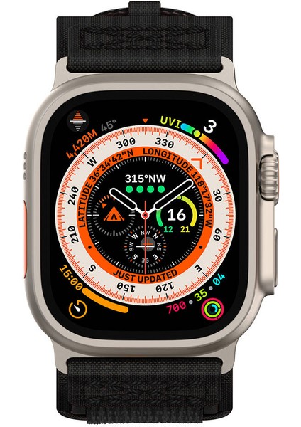 Apple Watch Ultra (49MM) Uyumlu Inovatif Halka Tasarımlı Hasır Kumaş Kordon-99 Siyah modelleri
