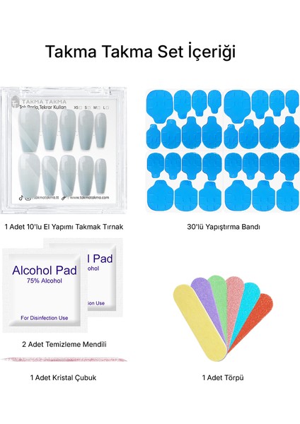 10'lu Mavi Uzun Balerin TT1404 Tekrar Kullanılabilir El Yapımı Protez Takma Tırnak - Mavi-XS indirimleri