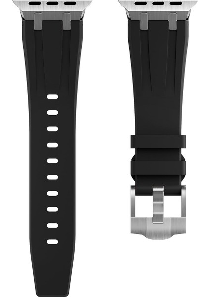 Apple Watch 4 (44MM) Uyumlu Metal Toka Tasarımlı Silikon Kordon-89 Siyah fırsatları