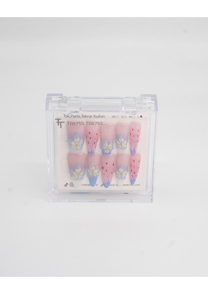 10'lu Pembe Extra Extra Extra TT1399 Tekrar Kullanılabilir El Yapımı Protez Takma Tırnak - Ten Rengi-Pembe-L