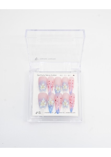 10'lu Pembe Extra Extra Extra TT1399 Tekrar Kullanılabilir El Yapımı Protez Takma Tırnak - Ten Rengi-Pembe-L