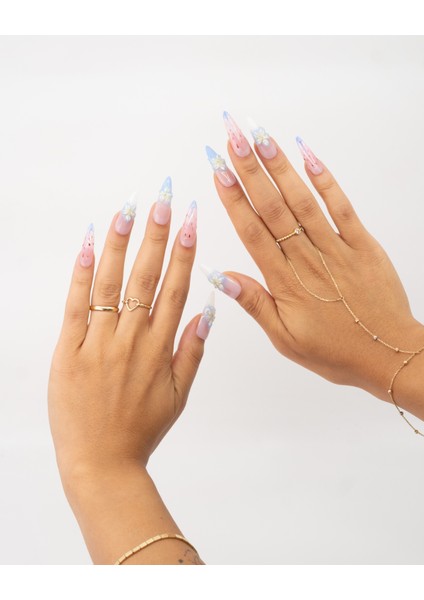 10'lu Pembe Extra Extra Extra TT1399 Tekrar Kullanılabilir El Yapımı Protez Takma Tırnak - Ten Rengi-Pembe-L