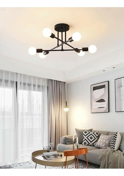 Avize Örümcek Çapraz Modern Spor Tavan Plofonyer Siyah Salon - Mutfak - Yatak Odası 6 Lı Avize(Ampulsüz)