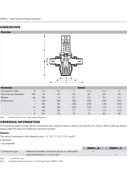 D06FH-1/2B Su Basınç Düşürücü - 1.5-12 Bar - 1/2'' fırsatları