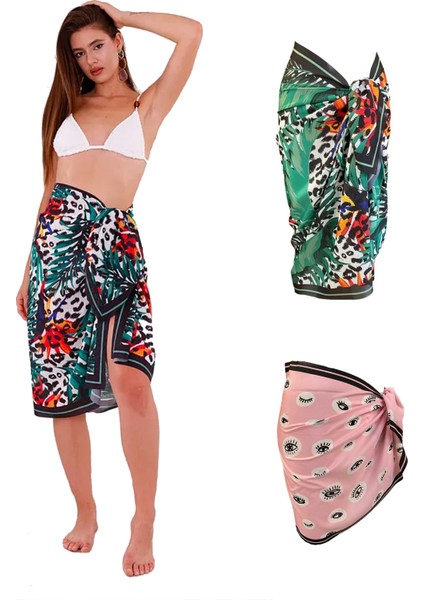 2’li Pareo Set – Jungle Desenli 1 Uzun Pareo & Pembe Göz Desenli1 Kısa Pareo Set