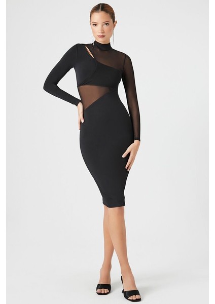 Transparan Midi Elbise