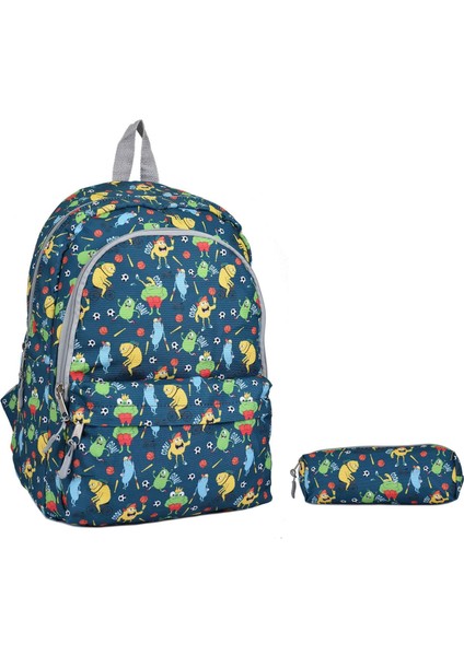 3 Bölmeli Askılı Çocuk Okul Çantası ve Kalemlik Seti Goal Tasarım Sırt Çanta - FC1110