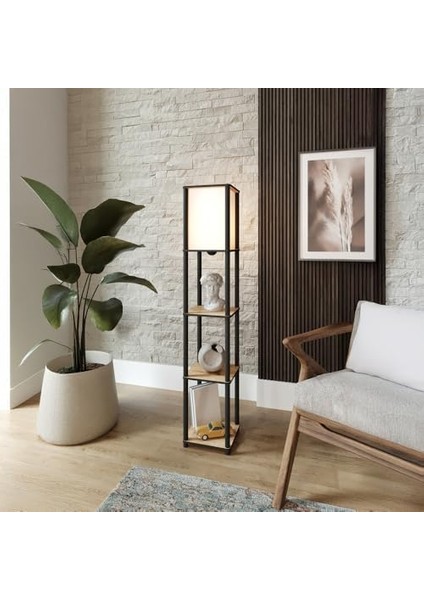 Raflı Lambader Meşe Renkli | Modern 3 Katlı Raflı Ayaklı Aydınlatma Ünitesi | Dekoratif Salon, Yatak Odası, Ofis Lambaderi | E27 Duy Uyumlu Şık Tasarım | Kitaplık ve Işık Bir Arada fiyatları