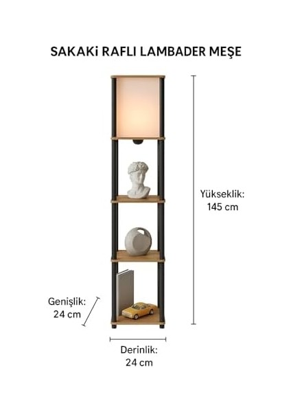 Raflı Lambader Meşe Renkli | Modern 3 Katlı Raflı Ayaklı Aydınlatma Ünitesi | Dekoratif Salon, Yatak Odası, Ofis Lambaderi | E27 Duy Uyumlu Şık Tasarım | Kitaplık ve Işık Bir Arada modelleri