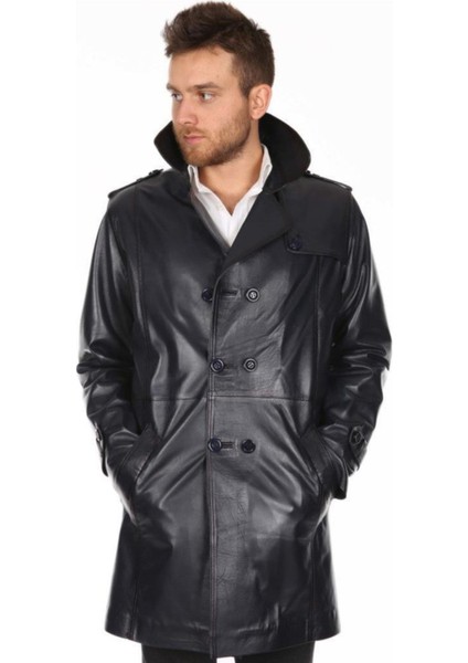 Hakiki Deri Siyah Oscar Uzun Düğmeli Erkek Deri Ceket fiyatları