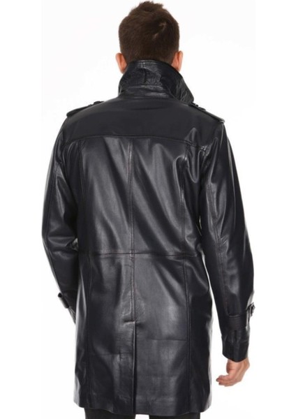 Hakiki Deri Siyah Oscar Uzun Düğmeli Erkek Deri Ceket indirimleri