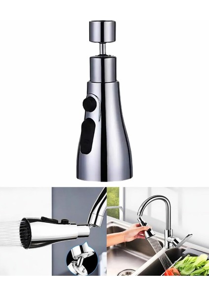 Üniversal 3 Fonksiyonlu Su Tasarruflu Mutfak Musluğu Başlığı 720 Derece Dönebilen Sıçrama Damlama Yapmayan Basınçlı Akrobat Lüx Musluk Adaptörü Musluk Bataryası Mutfak Armatürü