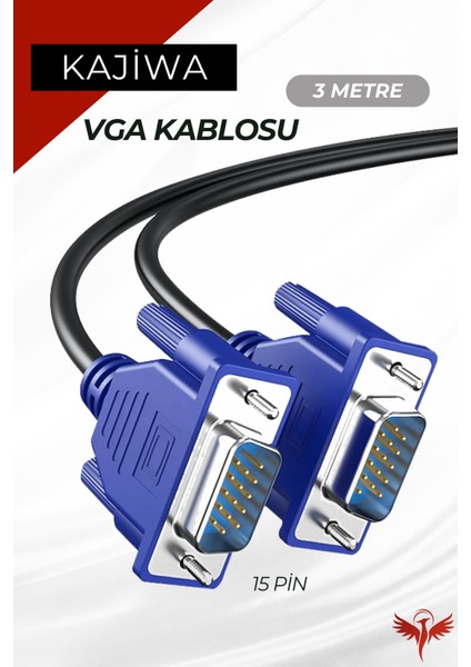 3 Metre VGA Kablo Monitör-Pc Görüntü Kablosu Premium 3mt