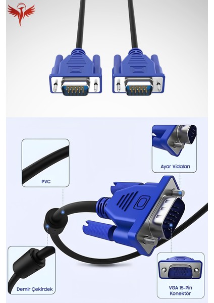 3 Metre VGA Kablo Monitör-Pc Görüntü Kablosu Premium 3mt modelleri