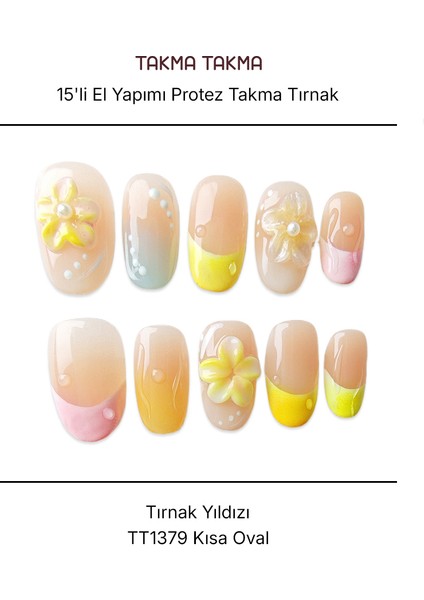 Tekrar Kullanılabilir El Yapımı Protez Takma Tırnak TT1379 Tırnak Yıldızı 15'li