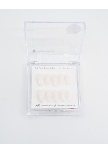 15'li Krem Rengi Kısa Badem TT1375 Tekrar Kullanılabilir El Yapımı Protez Takma Tırnak - Krem-XS