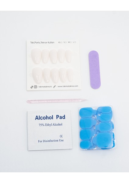 15'li Krem Rengi Kısa Badem TT1375 Tekrar Kullanılabilir El Yapımı Protez Takma Tırnak - Krem-XS