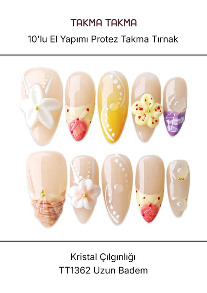 10'lu Ten Rengi Uzun Badem TT1362 Tekrar Kullanılabilir El Yapımı Protez Takma Tırnak - Ten Rengi-XS fırsatları