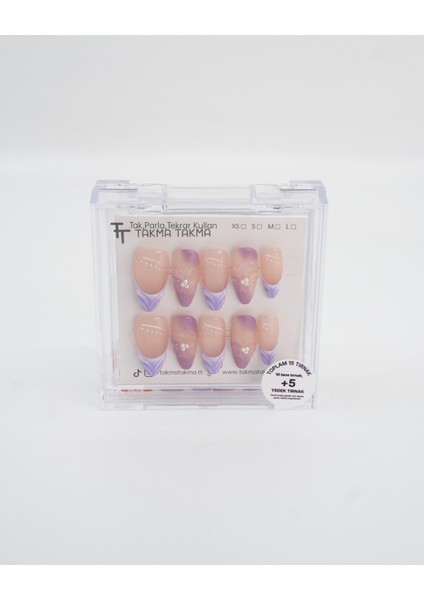 15'li Mor Uzun Badem TT1381 Tekrar Kullanılabilir El Yapımı Protez Takma Tırnak - Mor-S