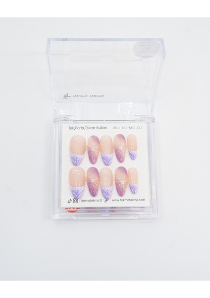 15'li Mor Uzun Badem TT1381 Tekrar Kullanılabilir El Yapımı Protez Takma Tırnak - Mor-S