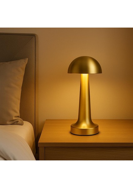 Gold Şarjlı Dokunmatik Masa Lambası - LED Işıklı, 3 Renk Seçeneği, Taşınabilir ve USB Şarjlı, Şık ve Kompakt Tasarım, Yatak Odası, Çalışma Masası, Kafe ve Restoran Kullanımı Için