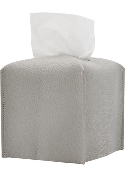 Modern Pu Deri Peçete Kutusu Kapağı, Basit Düz Renk Tutucu Kare Peçete Çantası, Banyo, Ofis, Araba, Açık Çadır, Yemek Masası Için Ideal, 13 x 13 x 13 Cm, Gümüş