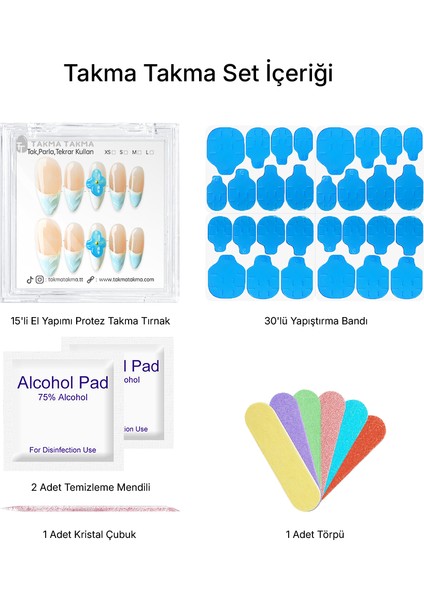 15'li Mavi Uzun Badem TT1378 Tekrar Kullanılabilir El Yapımı Protez Takma Tırnak - Mavi-L fırsatları