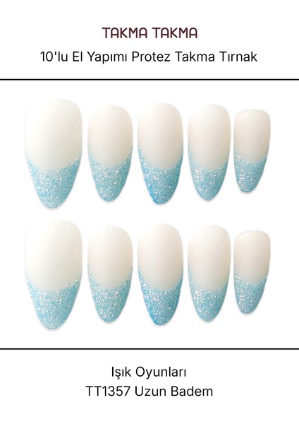 10'lu Renkli Uzun Badem TT1357 Tekrar Kullanılabilir El Yapımı Protez Takma Tırnak - Renkli-L fırsatları