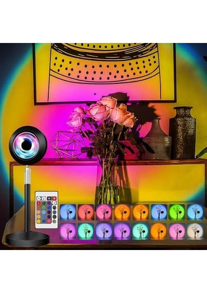 Rgb Sunset Gün Batımı Projektör, 16 Renk Modlu, LED Ambiyans Işığı, Hd Kristal Lens, 360° Döner Başlık, Uzaktan Kumandalı, Ayarlanır Parlaklık, Fotoğraf ve Sosyal Medya Için Dekoratif Lamba fiyatları