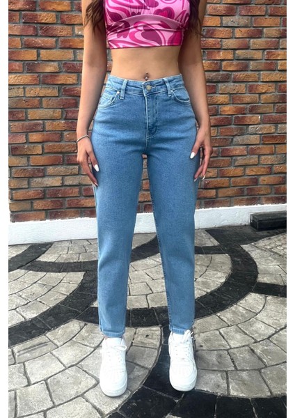 Kadın Yüksek Bel Boyfriend Likralı Kot Pantolon