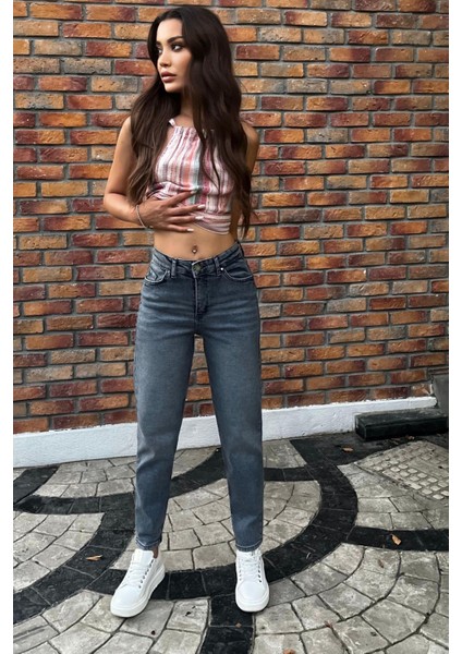 Kadın Yüksek Bel Boyfriend Likralı Kot Pantolon modelleri