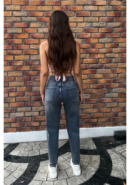Kadın Yüksek Bel Boyfriend Likralı Kot Pantolon
