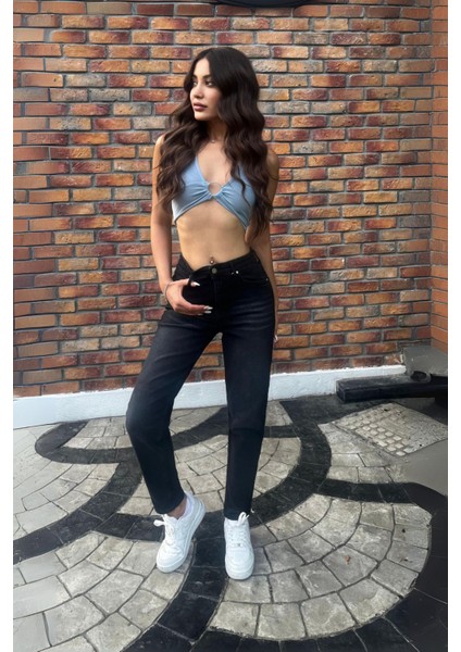 Kadın Yüksek Bel Boyfriend Likralı Kot Pantolon