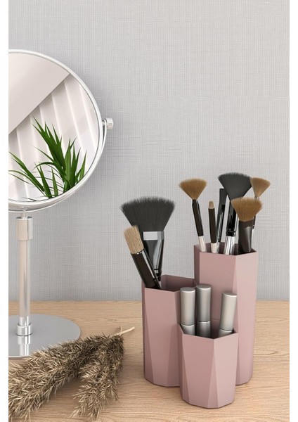 Banyo Mutfak Masa Kozmetik Düzenleyici 3 Bölmeli Makyaj Organizeri (Rose Gold)
