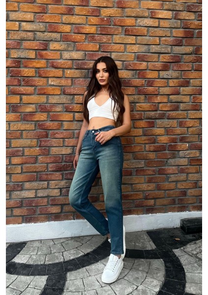 Kadın Yüksek Bel Boyfriend Likralı Kot Pantolon fırsatları