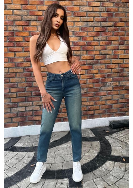 Kadın Yüksek Bel Boyfriend Likralı Kot Pantolon indirimleri