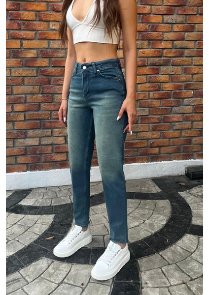 Kadın Yüksek Bel Boyfriend Likralı Kot Pantolon