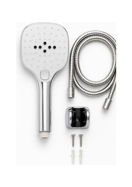 Spiralli Duş Başlığı Seti, 3 Fonksiyonlu Tuşlu Geniş Gövde Krom Duş Başlığı, 150 cm Duş Hortumu, Mafsallı Başlık, Vida ve Dübel Dahil, Su Tasarruflu, Duvara Monte Banyo Takımı modelleri