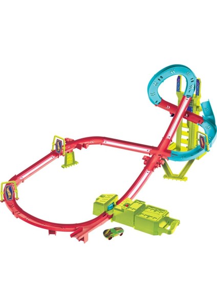 Pist Seti, Hot Neon Yarışlar Çoklu Yarış Heyecanı Pist Seti,1 Adet Araba, Motorlu Hızlandırıcı, Bir Veya Birden Çok Arabayla Oyun, Oyuncak Depolama, HPC07